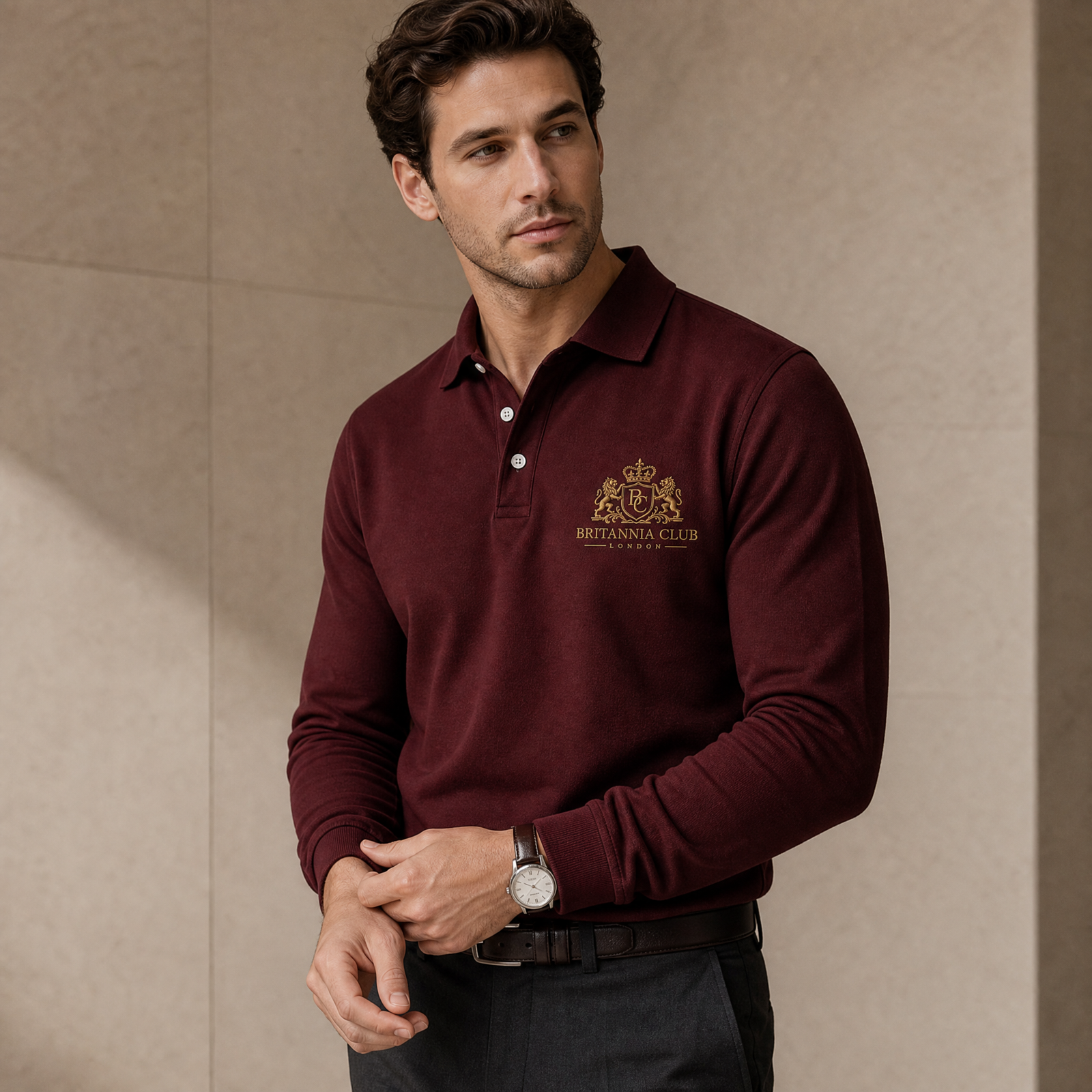 Britannia Club Oxblood full-sleeve polo